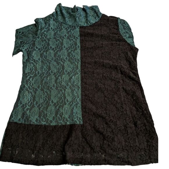 JC Italy Emerald Green Colorblock Lace Mockneck Turtleneck - Picture 8 of 9